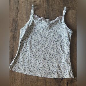 Rue21 Cream and Blue Patterned Camisole with Lace